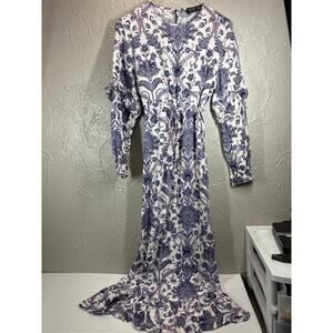 Refka Womens Long Sleeve Maxi Dress Ruffle Paisley Flower Drawstring Waist Sz 10